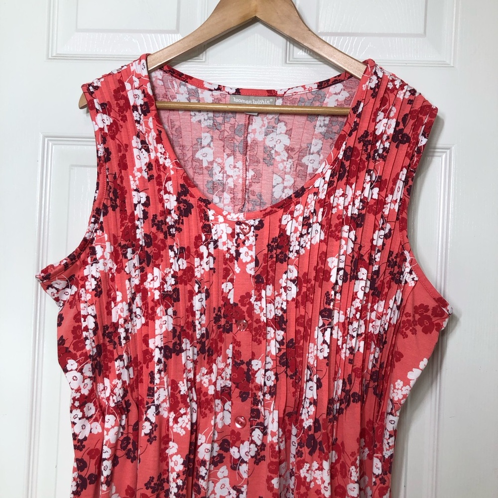Woman Within Poly Rayon Colorful Floral Pleated Sleeveless Pull On Dress L 18/20 - Picture 3 of 15
